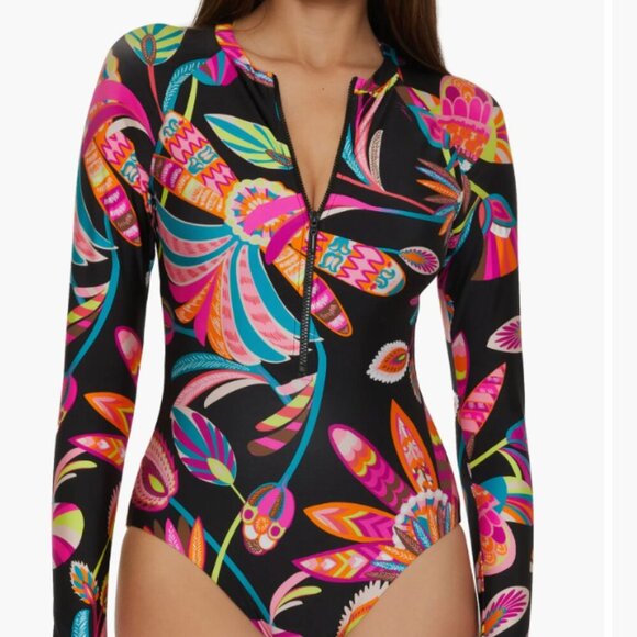 Trina Turk Luminary  Rashguard Paddle Suit One Piece Long Sleeve Suit Swimsuit - Picture 1 of 6